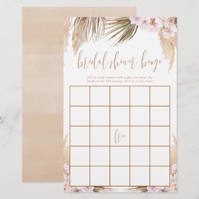 Douche nuptiale bingo Pampas herbe thème boho (Devant / Derrière)