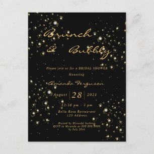 Douche nuptiale brunch noir or invitation bulle