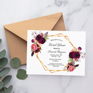 Douche nuptiale burgundy rose or invitation