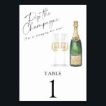 Douche nuptiale Champagne - numéro de table mariag<br><div class="desc">Aquarelle bouteille de champagne élégante avec deux verres de champagne et texte "Pop le champagne. Elle change de nom."</div>