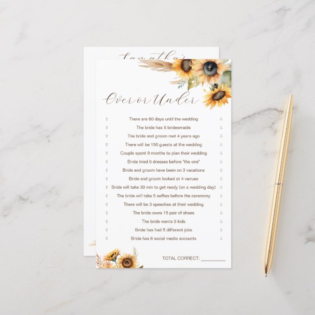 Douche nuptiale des tournesols au-dessus ou en des (Devant/Arrière en situation)