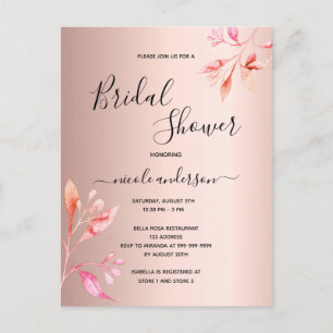 Douche nuptiale rose or florales invitation