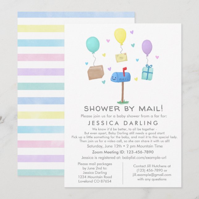 Douche par courrier Baby shower mignon Invitation (Devant / Derrière)