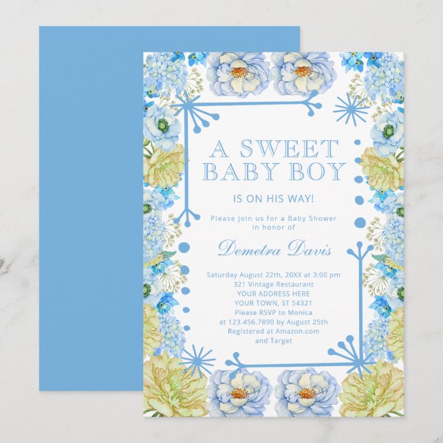 Douche pour bébé vintage avec Bow Invitation (Devant / Derrière)