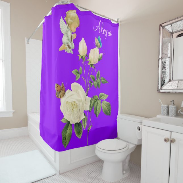 Douche Rideau Angel Floral Purple Papillon (En situation)