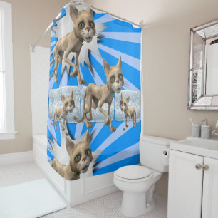 Douche Rideau Chat Kitten Bleu
