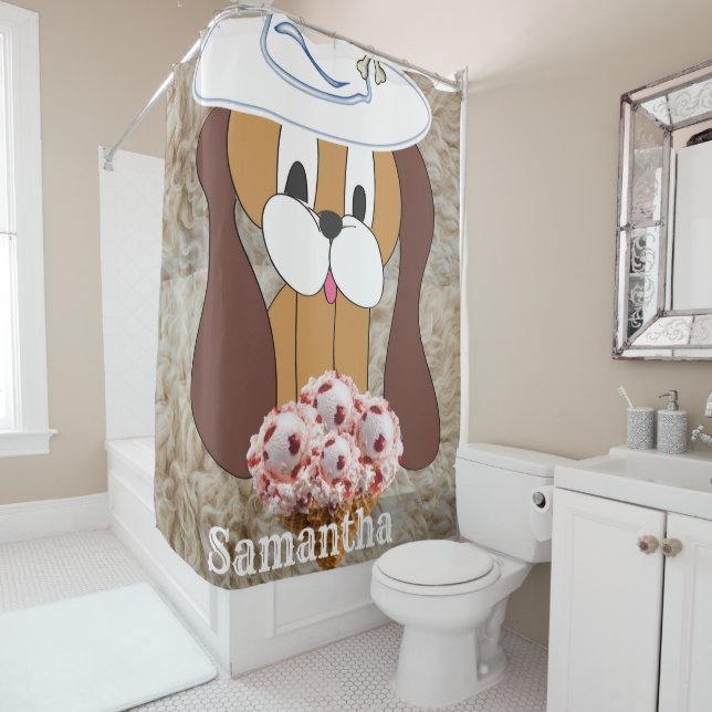 Douche rideau chien glace crème (En situation)