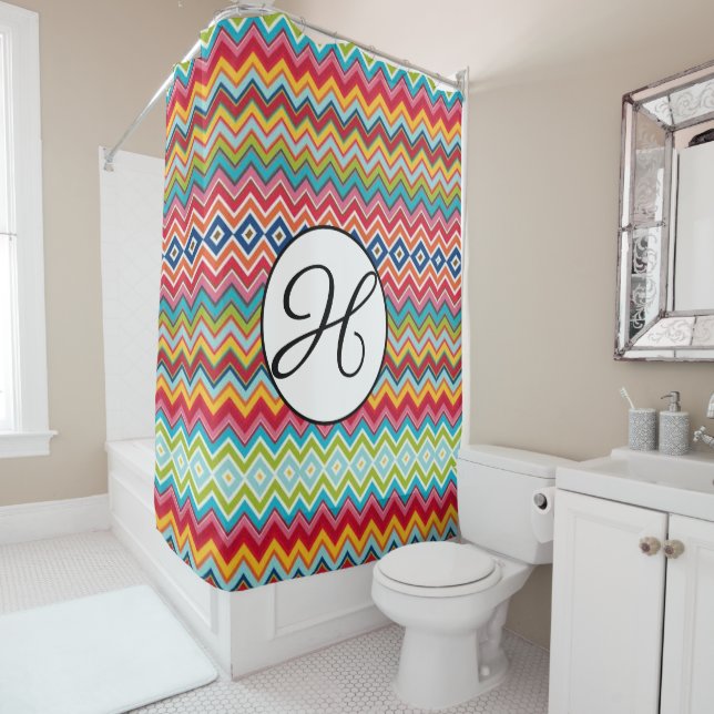 Douche rideau Couleurs Chevron (En situation)