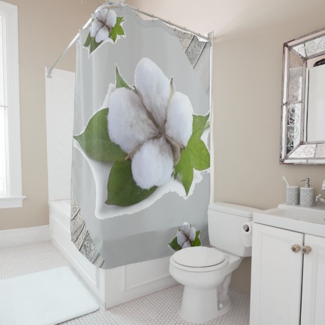 Douche rideau de coton gris (En situation)