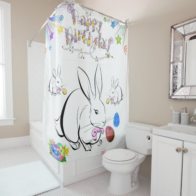 Douche rideau heureux Anniversaire Rabbit (En situation)