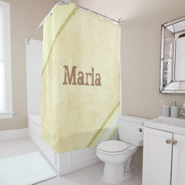 Douche rideau jaune clair Beige or bande (En situation)