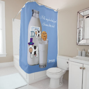 Douche rideau Vache Lait Bleu Vitamine D