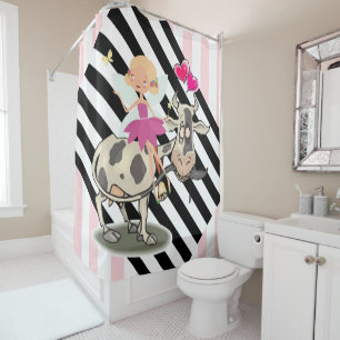 Douche rideau Vache rose et noir rayures