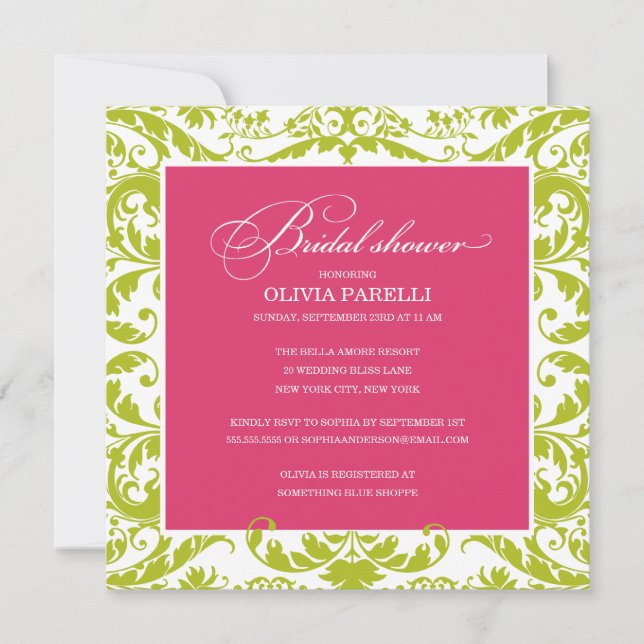 DOUCHE ROSE ET VERTE| INVITATION FÊTE DE L'MARIÉE (Devant)