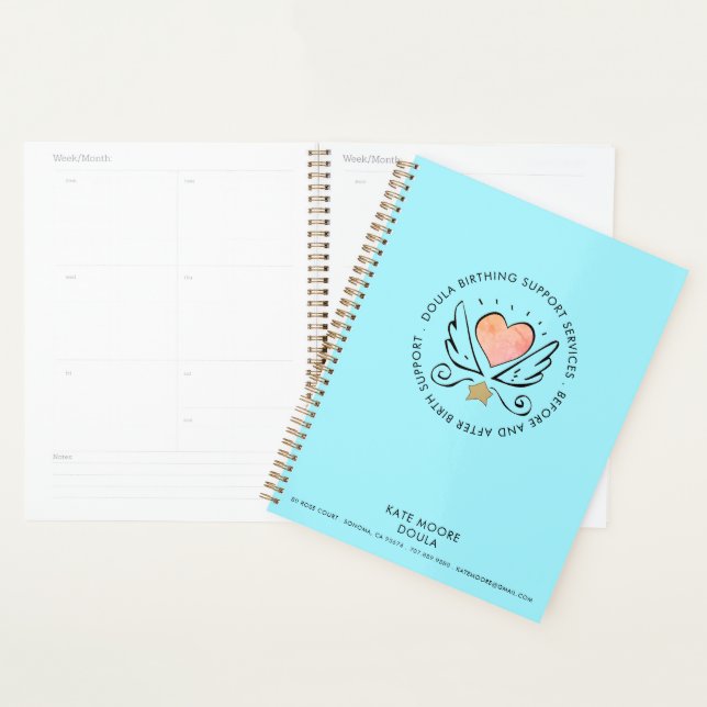 Doula Midwoman 'Whimsical Heart & Wings Turquoise (Devant avec enveloppe)