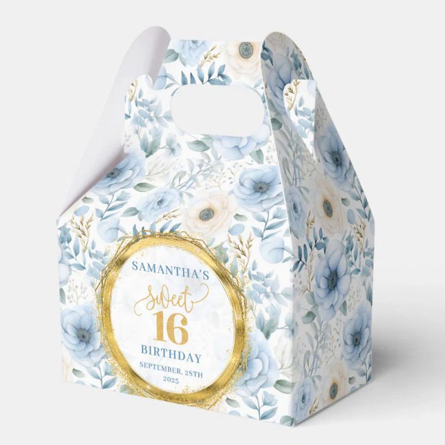 Doux 16 Ballotins Aquarelle bleu clair Fleurs (Sweet 16 Favor Box Light Blue Watercolor Flowers)