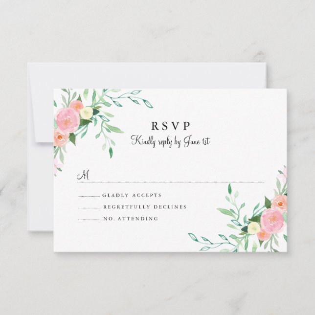 Doux Aquarelle rose rose mariage RSVP (Devant)