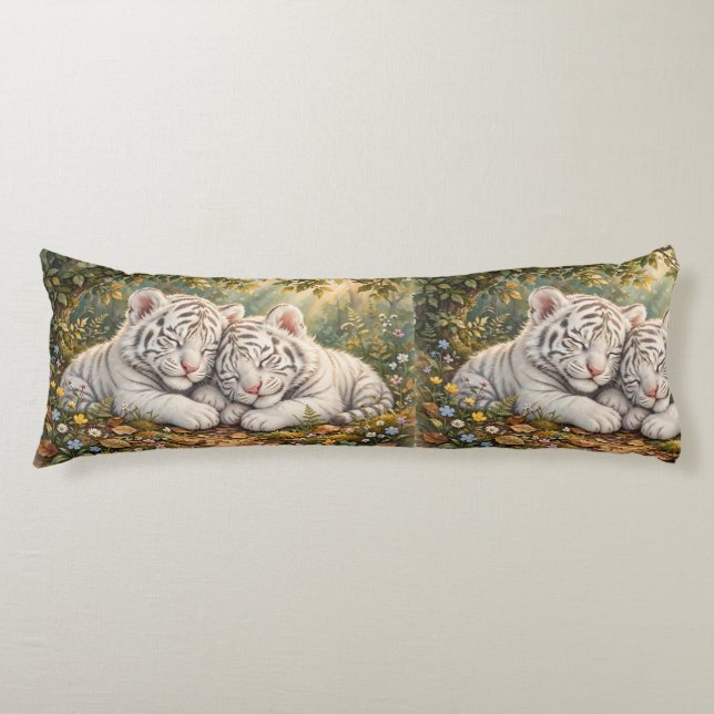 Doux Coussin Corps de Jeunes Tigres Blancs – Faune (Devant)