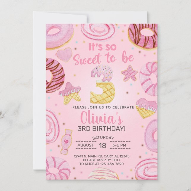 Doux d'être trois beignets fille invitation de 3èm (Devant)