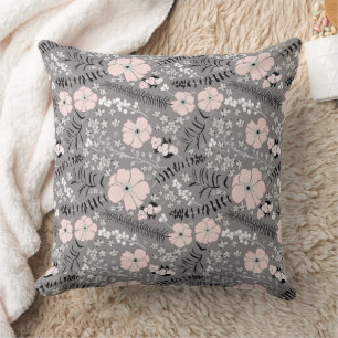 Doux Gris rose blanc Motif Floral Jeter Oreiller