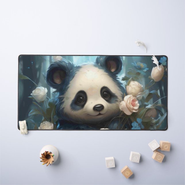 Doux Ours De Panda Chez Les Roses De La Jungle (Tableau pour enfants)