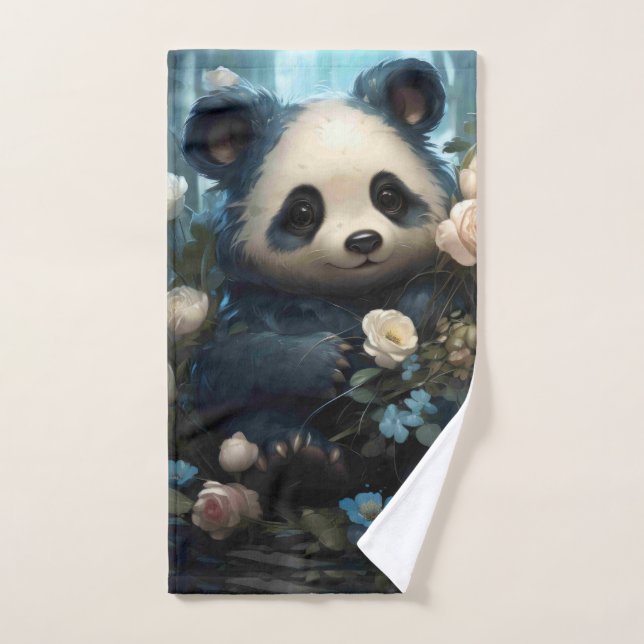 Doux Ours De Panda Chez Les Roses De La Jungle (Serviette à main)