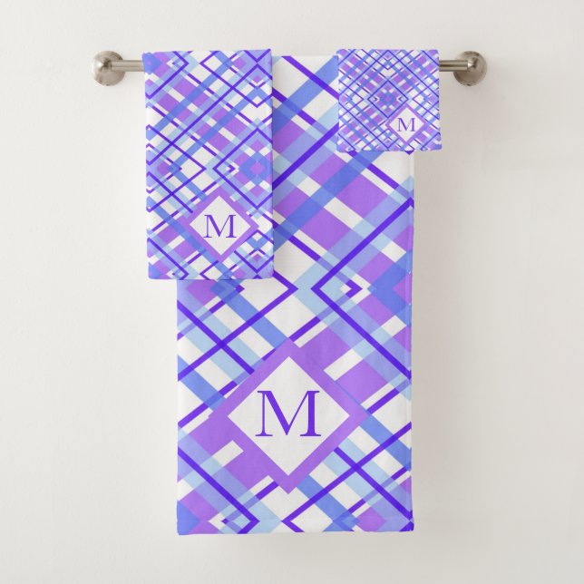 Doux Pastel Purple Bleu Plaid Personnaliser Monogr (En situation)
