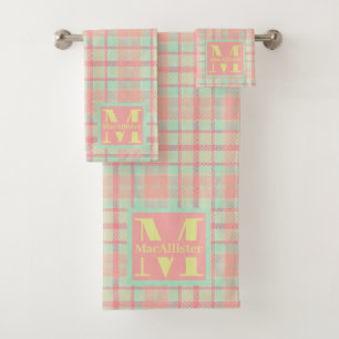 Doux Pastel Tartan Plaid Monogram Serviette de bai