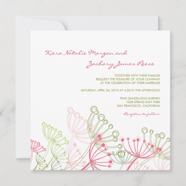 Doux Pink Dandelions Fleur Printemps Invitation de (Devant)