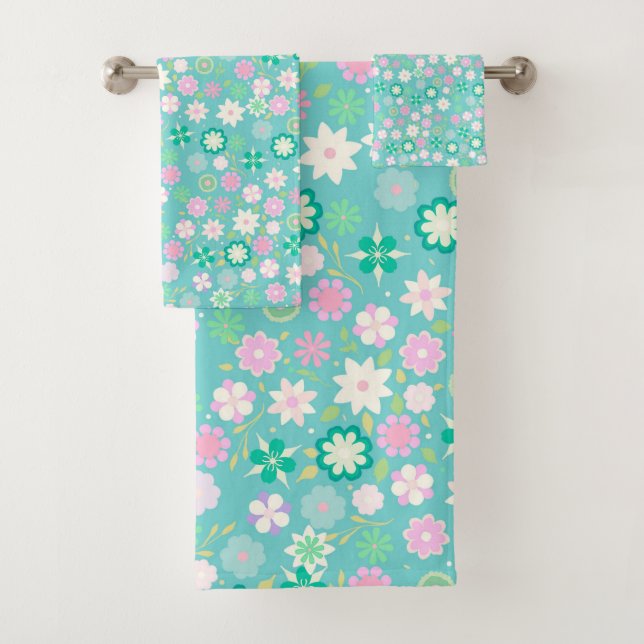 Doux rose blanc Turquoise mousseux motif floral (En situation)