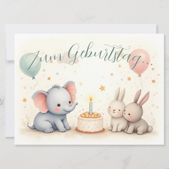 Doux vœu d'anniversaire avec des amis animaux (Devant)