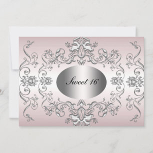 Douze ans douce rose argent élégante invitation