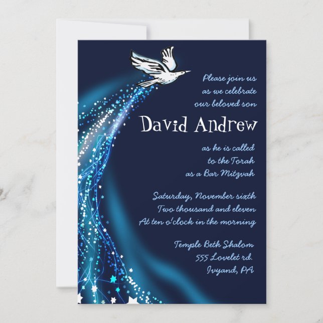Dove Bat Bar Mitzvah Invitation bleue (Devant)