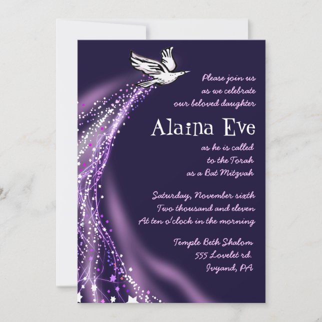 Dove Bat Bar Mitzvah Invitation violet (Devant)