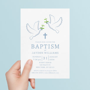 Dove Blue Boy Baptême Invitation