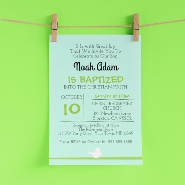 Dove on Branch Blue Baptism Invitation (Créateur téléchargé)