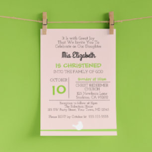 Dove on Branch Pink Christening Invitation