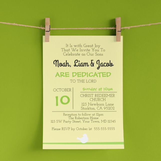 Dove on Branch Yellow Dedication Invitation (Créateur téléchargé)