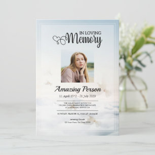 Dove &sky Funérailles ordre de service Invitation