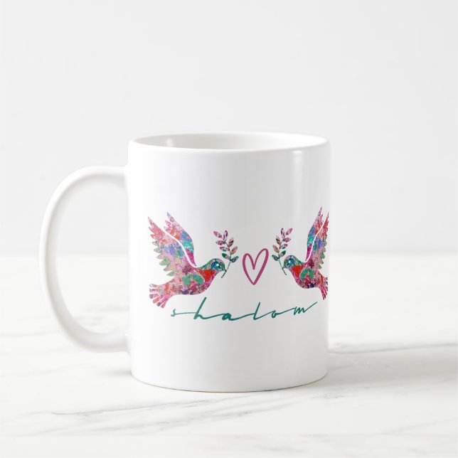 Doves of Peace (Shalom) Mug de café blanc (Gauche)