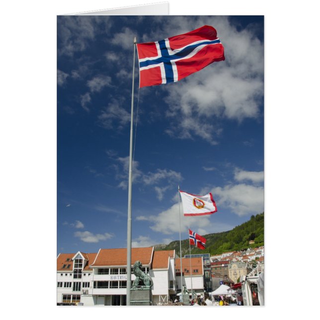 Downtown historic port area of Bergen wth flags (Devant)