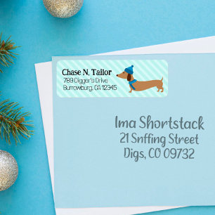 Doxie Christmas Blue Étiquettes de adresse