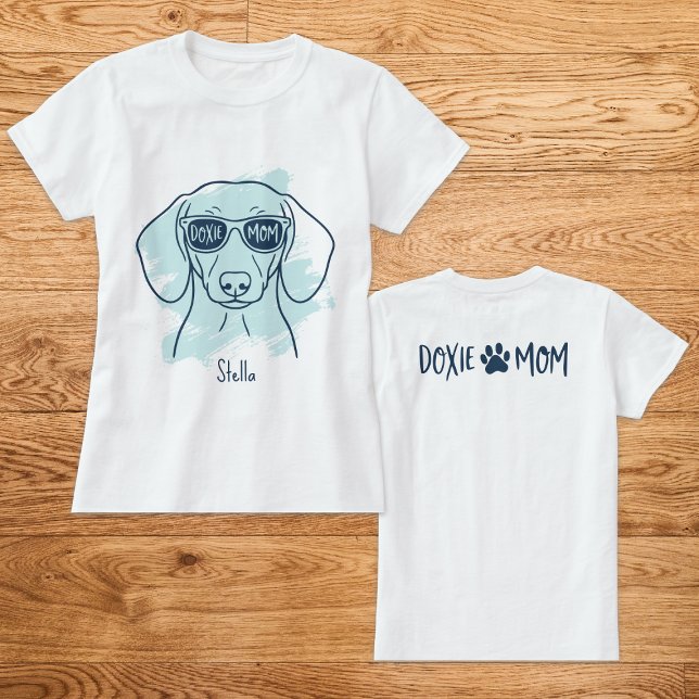 Doxie Mom Ice Blue T-Shirt with Custom Name (Créateur téléchargé)