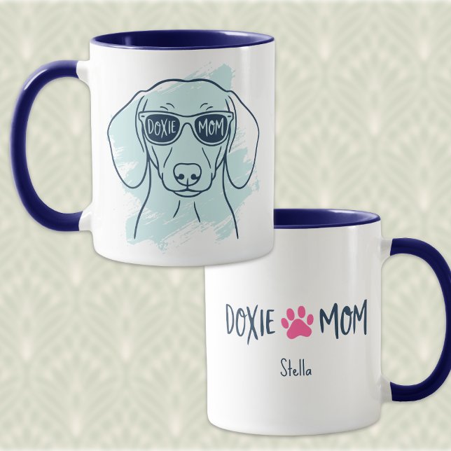 Doxie Mom Mug – Personalized Ice Blue Dachshund (Créateur téléchargé)