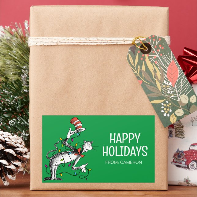 Dr Seus | Chat dans le Casquette | Étiquette cadea (vacances)