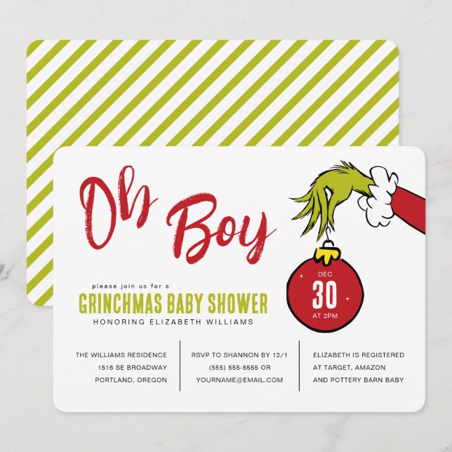 Dr. Seuss | Baby Shower Grinch Garçon Oh Boy (Devant / Derrière)