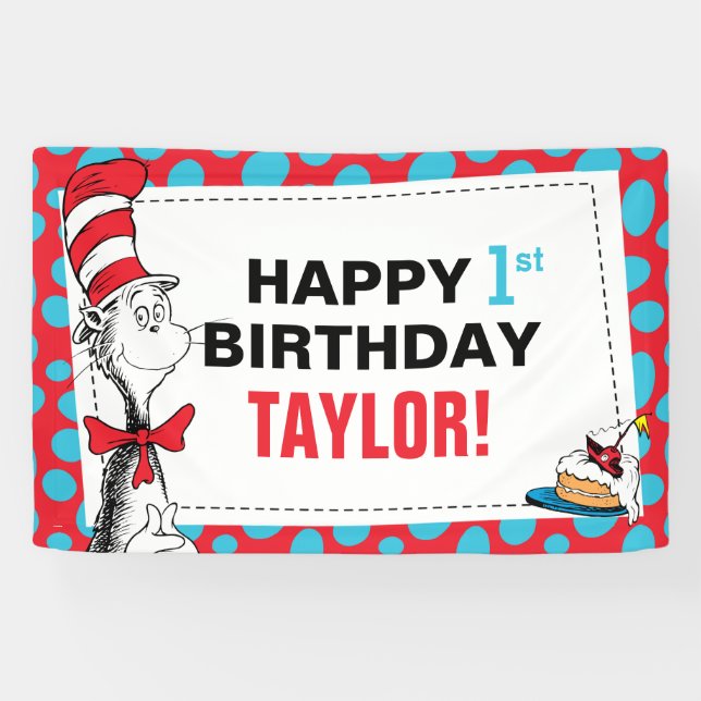 Dr. Seuss | Bannière d'anniversaire Chat dans le C (Horizontal)
