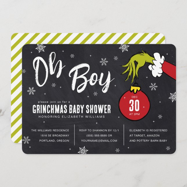 Dr Seuss | Oh Boy Grinch Baby shower (Devant / Derrière)