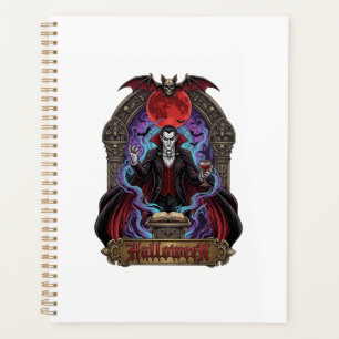 Dracula Halloween Lune Rouge Chauves-souris Crâne_
