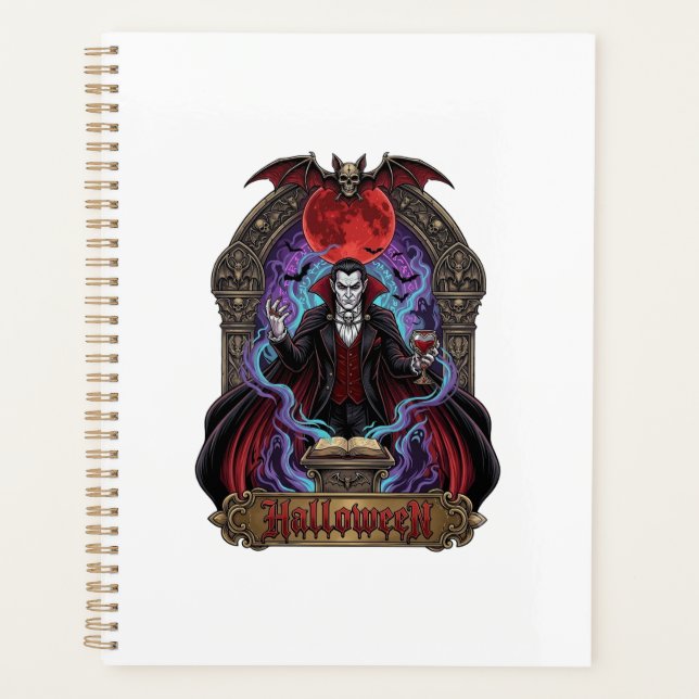 Dracula Halloween Lune Rouge Chauves-souris Crâne_ (Devant)